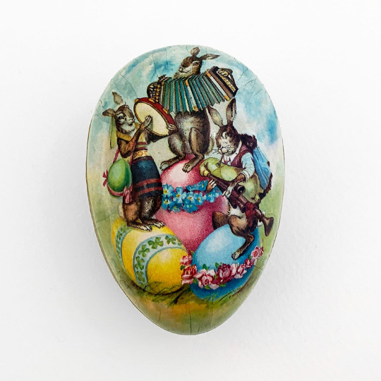 3-1/2" Vintage Easter Bunny Band Papier Mache Easter Egg Container ~ Germany